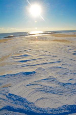 The early-morning sun highlights wind-designed patterns along the beach. RON MACARTHUR PHOTO