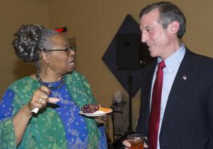 Board of Directors President Jane Hovington and Gov. John Carney chat before the ceremonies begin at the Richard Allen Coalition Gala.
