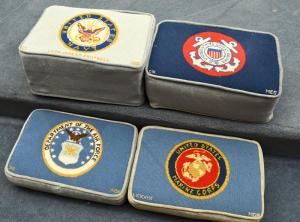 The armed forces are represented on many of the kneelers. Different kneeler heights are shown in this photo.