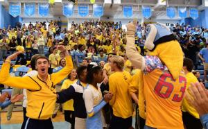 The Class of 2019 go crazy during the presentation of the spirit stick.
