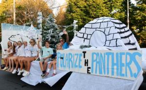 The Class of 2019 won the float competition with the Polarize the Panthers entrant.