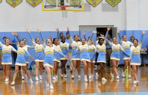 The Cape cheerleaders show their spirit at the homecoming pep rally.