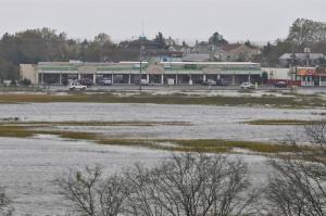 The Lewes marsh is flooded Sunday morning even after high tide. City officials are expecting major flooding during Monday morning's high tide. BY RON MACARTHUR