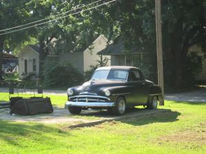 We've seen lots of new cars passing us as we ride. Here's one we saw not so new - an old Plymouth near the Illinois-Indiana line.