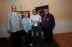 Shore Masonry was presented an Appreciation Award for all of the work it did on the Lions Club benches around town. Shown are (l-r) King Lion Pete Dirks, Shore Masonry owners April and Donny Ireland, and George Russ. BY STEVEN BILLUPS