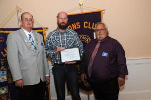 Dogfish Head Brewing and Eats was presented an Appreciation Award for all of its support in the Lions Club fundraiser. Shown are (l-r) King Lion Pete Dirks, events; Dogfish Donation Guru Mark Carter; and George Russ. BY STEVEN BILLUPS