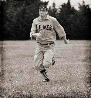 Mike DiPaolo rounds third and heads for home to score a run for Lewes. DiPaolo, who is executive director of the Lewes Historical Society, was instrumental in forming the team five years ago. BY RON MACARTHUR
