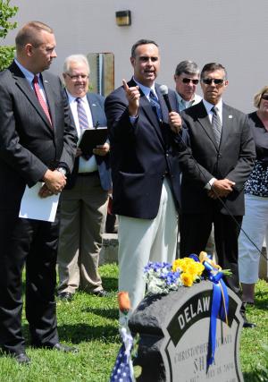 Sen. Ernie Lopez, R-Lewes, says to Shea thank you for your service each time he passes the cemetery. BY DAN COOK