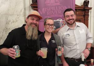 Delaware spirits are well-represented by (l-r) Mispillion River Brewing Company boss Eric Williams, Marketing Manager Lauren Bigelow and Ross Sheridan from Painted Stave Distilling.