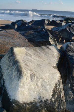 Ice forms on a jetty at Gordons Pond State Park near Rehoboth Beach. RON MACARTHUR PHOTO