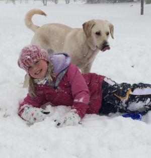 Maya Yngve enjoys the snow with her puppy, Summer. CARLA YNGVE PHOTO