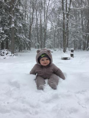 Weston Wharton, 6 months, saw his first snow today in Georgetown.
CHRISTY WHARTON PHOTO