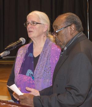 Board members Ptery Iris, left and Harry Crapper join each other in a song called “There is a Balm in Gilead.”