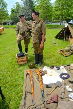 Brian Kendall of Newark, left, and James Koury of Philadelphia are dressed as World War II Soviet naval infantrymen. Men were pulled off ships to fight the ground war during the German invasion of Russia. RON MACARTHUR PHOTO