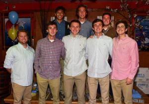 All-conference picks for the Vikings are in back (l-r) Uly Slagle, first-team offense; Luke Mulcahy, first-team defense; and Connor Rasin, honorable mention offense. In front are coach Patrick Kilby; Aidan Spoor, second-team defense; Zack Gelof, first-team offense; Dane Palmer, second-team defense; and Jake Gelof, second-team goalkeeper.