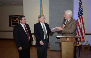 Lewes Mayor Ted Becker, right, presents a check to the Lewes Fire Department and thanks them for their service to the City of Lewes. Shown are (l-r) President Charlie Arnold, Treasure Bryan Pepper and Becker. LFD Awards