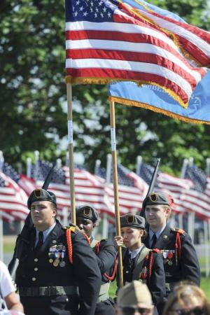 Cape JROTC presents the colors, shown are (l-r) Anthony Koot, Atonia Panchoo, Clara Rosa Hertzog and Enoch Jacobson.