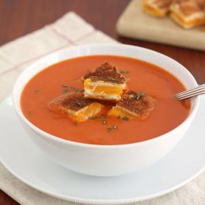 Tomato Soup with Grilled Cheese Croutons Recipe