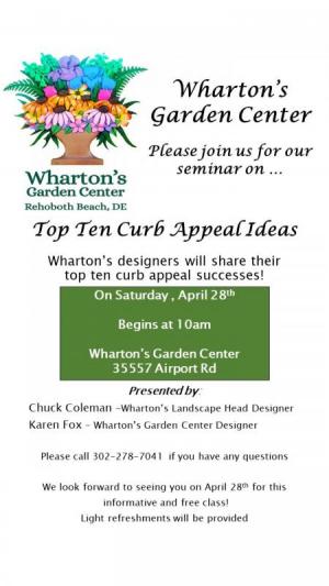 Wharton’s Garden Center Free Class Curb Appeal plants trees shrubs