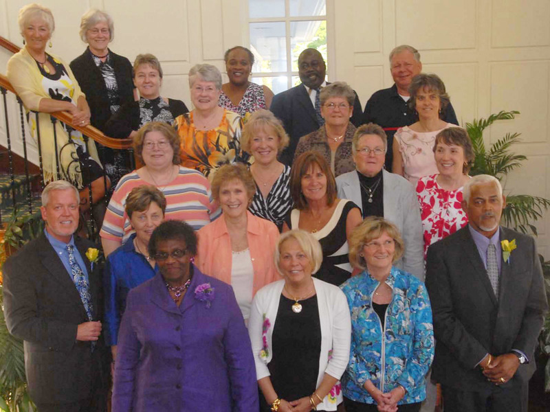 The retirees gathered for a group picture prior to the reception. Shown standing in the back are (l-r) Darlene Zacharias, Cape High; Ann Mueller, Cape High; Dianne Berens, Rehoboth; Lillie Mapp, Cape High; Frederick Harvey, Milton Elementary; and James Coverdale, Shields. In the fourth row are Rita McClanahan, Rehoboth; Anita Bartman, Rehoboth; and Margaret Colvin, Milton Middle. In the third row are Anne Maull, Beacon Middle; Janis Perkins, Cape High; Donna Gibler, Rehoboth; and Diana McAllister, Rehoboth. In the second row are Tim Buckmaster, DO; Patricia Magee, Cape High; Joanne Saltarelli, Shields; and Cindy Cunningham, Rehoboth. In front are Bernadette Allen, Cape High; Paula Castelline, Shields; Suzanne Faull, Rehoboth; and Marvin Morris, Beacon. BY STEVEN BILLUPS
