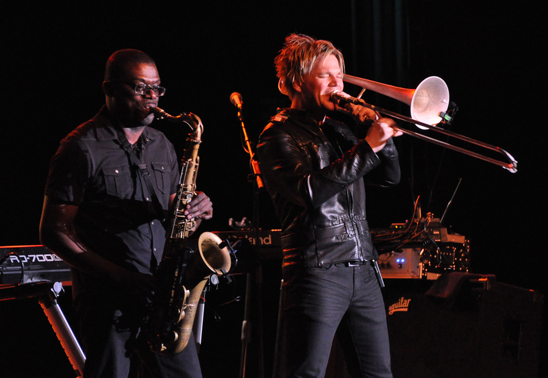 Eric Darius, left, and Brian Culbertson perform on the Cape Henlopen High School stage Oct. 12. BY NICK ROTH