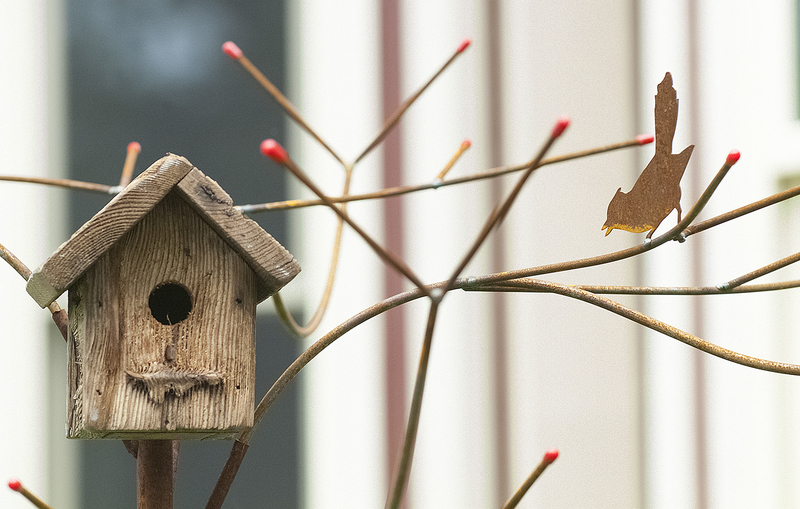 A folk art birdhouse provided by Auntie Ems Emporium was on display at 409 Federal St. BY DENY HOWETH