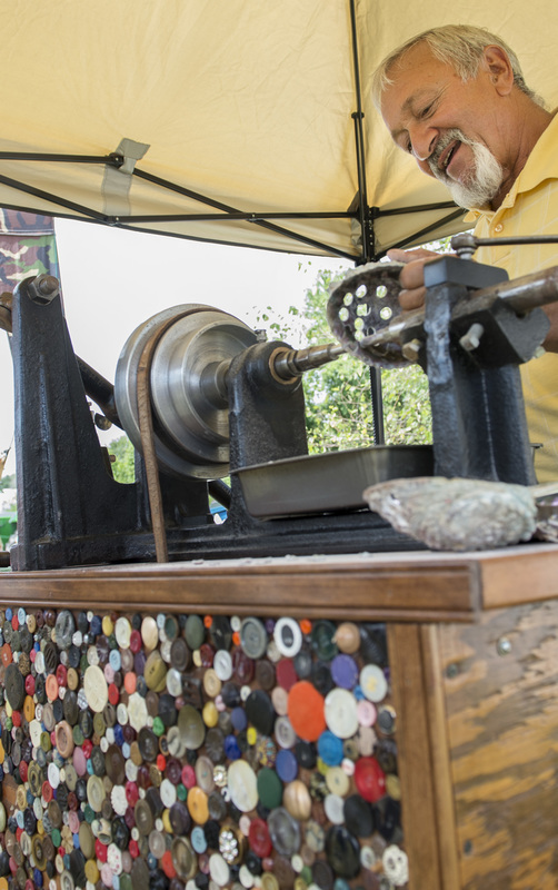 John Chirtea, made this replica of a button making machine, once one of the large industries in Milton. BY DENY HOWETH