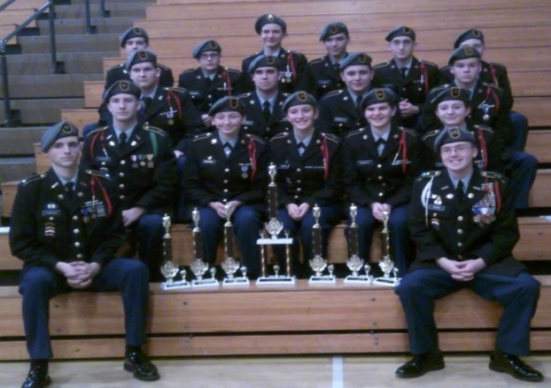 Cape Henlopen High School JROTC Drill Team members took home top honors at the Feb. 22 competition held at Sussex Tech. Team members include in back (l-r) c/PFC David Collard, c/PFC Josh Thompson, c/SFC Dominique Tusso, c/PFC Jacob Mayfield, c/PFC Timothy Wall, and c/PFC Jake Siranides; third row, c/SSG Zach Harris, c/SGT Josh Betts, c/SGT James Albertella, and c/MSG Ross Hicks; second row, c/2LT Dean Hysock, c/PFC Casea Carrasquillo, c/SSG Alexandra Atsdis, c/SGT Olivia Baratto, and c/PFC Nicole Surface. In front are c/2LT Alexander Dominick and c/LTC Cody Ross. SOURCE SUBMITTED