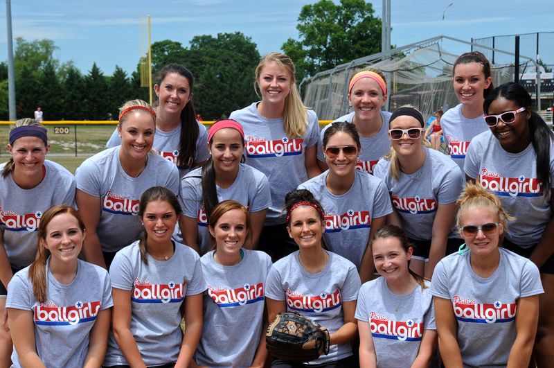 Phillies Ball Girls include in back (l-r) Katie Byrne, Taylor Huckfeldt, Samantha Creamer and Megan Keohane; middle, Stephanie Talerico, Abby Block, Alyssa Paradiso, Alison Needle, Lesley Amy and Tyanna Hudson; in front, Kory Nesci, Mackenzie Kramer, Kelly Nesci, Stephanie DeCarolis, Kelly Ryan and Alison Waldron. BY DAVE FREDERICK