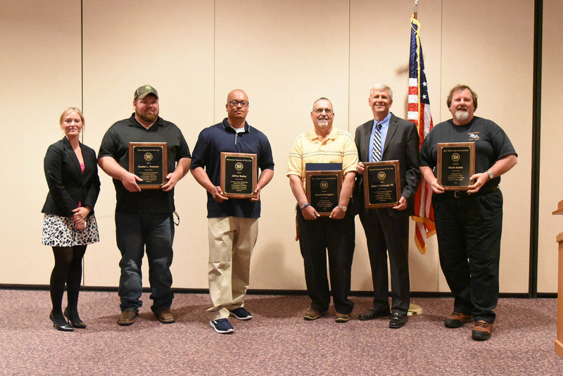 The 2014 Water and Wastewater Professionals Annual Awards Ceremony was held May 14. Shown are (l-r) Hilary Valentine, Delaware Tech department chair for Technical Training in Workforce Development and Community Education; Dustan Russum; Jeffrey Bailey; W. David Harrington; Brian C. Carbaugh; and David Austin. SOURCE SUBMITTED