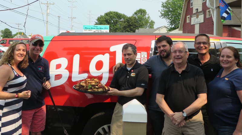 At the official launch of the BLgT sandwich fundraiser, supporters, including (l-r) Taryn Miller-Stevens, BLGT USA tour; Bob Hoffer, CAMP Rehoboth; Brud Lee, Arena's; Peter Stolarski, BLGT Tour; Steve Elkins and Chris Beagle, CAMP Rehoboth; and Katy Catts, Arena's; get ready to give the bacon, lettuce and tomato sandwich on toasted whole wheat with garlic-herb neufchâtel cream cheese a try. BY MOLLY MACMILLAN