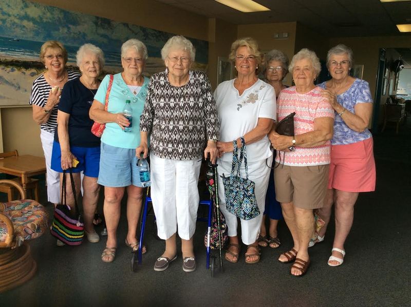 Friends from Mount Pleasant High School recently returned to Lewes for their pajama party reunion. Shown are (l-r) Carol Wood Sheldon, Dorothy Gentry Donovan, Phyllis Lewis Hawk, Shirley Whaley Nolan, Barbara Noble-Moore, Carol Smith Marroni, Jean Grubb Williams-Jones and June Purcell Hecker. SOURCE SUBMITTED
