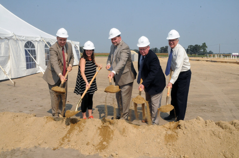 Chesapeake Utilities and Sharp Energy representatives join the community and state officials including Sen. Brian Pettyjohn, R- Georgetown; Morgan Ellis, Clean Cities Coalition; Craig Crouch, CEO, Kent-Sussex Industries; Michael P. McMasters, president and CEO, Chesapeake Utilities Corporation; and S. Robert “Bob” Zola, president of Sharp Energy to break ground for the new Sharp Energy headquarters in Georgetown. BY STEVEN BILLUPS