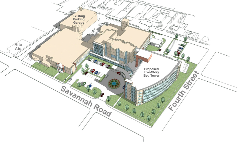 “This conceptual architectural drawing depicts a new face for Beebe Healthcare that will change the image and appearance of our Savannah Road campus. It includes a five-story addition to the medical center in Lewes to meet the needs of the growing and aging population in our community,” said Jeffrey M. Fried, FACHE, president and CEO. “We have chosen to remain in Lewes and wanted the design and feel of the new addition – a curved building with a blue and glass façade – to not only reflect Lewes’s connection with the sea, but to also represent the sophisticated and modern medical facility that we have become.” COURTESY BEEBE HEALTHCARE