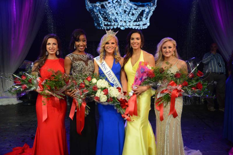 Miss Delaware 2016 Amanda DeBus from Middletown stands with the four runners-up at the conclusion of the pageant. Shown are (l-r) Second Runner-up Miss Diamond State Emily Beale, Third Runner-up Miss Capital Keturah Braithwaite, Miss Delaware Amanda Debus, First Runner-up Miss Wilmington Katelynn Mayers, and Fourth Runner-up Miss Dover Mikaela Ryan.
