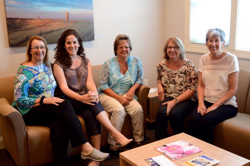 Members of Jewish Family Services’ certified staff convene at the Lewes facility. Shown are (l-r) Mariann Wolskee, director of clinical services; Maggie Ratnayake, director of older adult services; Karen Glunt, therapist; Rosemarie Davis, medical billing specialist; and Dory Zatuchni, CEO. MADISON LONG PHOTO