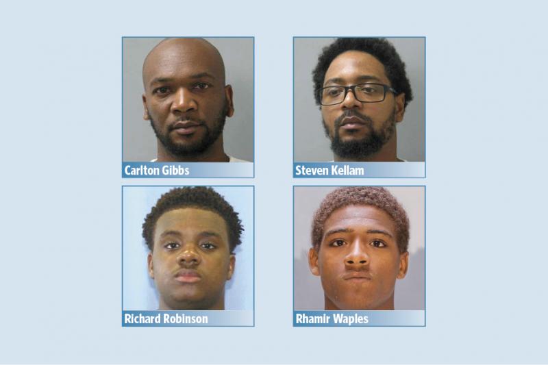 Four men accused of taking part in a 2014 double murder and home invasions throughout Kent and Sussex counties sought to have charges of first-degree murder and home invasion severed and have separate trials on the two sets of allegations. Delaware Superior Court Judge T. Henley Graves denied the motion in the cases of Steven Kellam and Rhamir Waples, but stayed a decision on Richard Robinson because Robinson confessed to taking part in the murders of Cletis Nelson and William Hopkins. Carlton Gibbs will face only first-degree murder charges because attorneys agreed he did not take part in home invasions. FILE PHOTOS