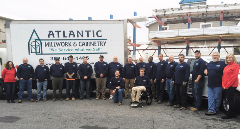 Atlantic Millwork and Cabinetry team members shown are in back (l-r) Nicole Antonopulos, Eric Jenkins, Steve Lynch, Richard Harris, Kevin Daniels, Ryan Reed, Erik Olmsted, ML Jenkins, Mark Woodruff, Richard Reed, Leon Gibbs, Craig Pennington, Rob Fish, Victor Goodhue, Justin Kalis, Pete Mitchell and Donna Croce. In front are Vincent T. McDowell and Brian Tappan. SUBMITTED PHOTO