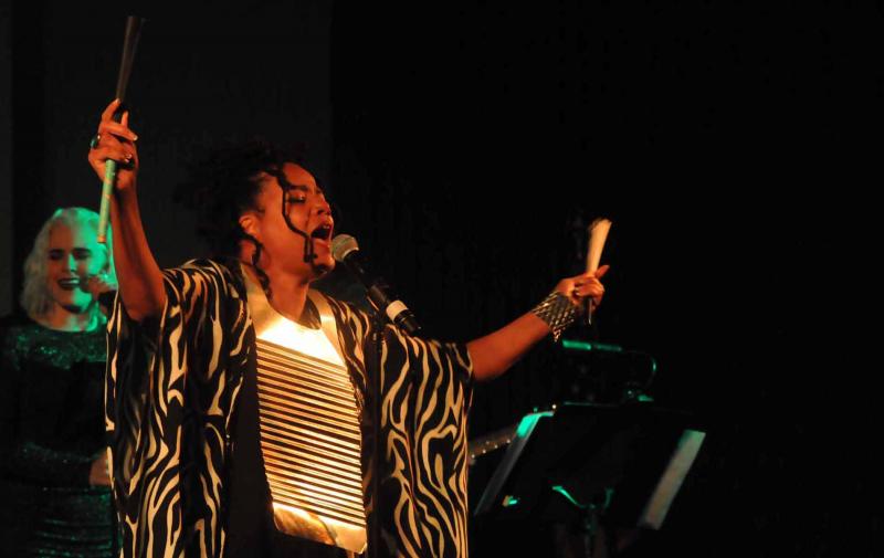 Headlining the Friday night entertainment at Atlantic Sands was singer, songwriter, producer and actress Sweet Baby J’ai. Some call her a jazz singer, others say a blues singer. J’ai is shown using a washboard in her rendition of Santana’s “Black Magic Woman.”