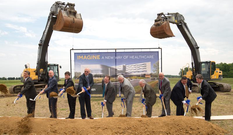 Bayhealth broke ground on its newest health campus project in May 2015. Officials announced April 11 the campus will be called Bayhealth Sussex Campus, with the hospital called Bayhealth Hospital, Sussex Campus. Tossing the dirt are (l-r) Bill Strickland, Bayhealth Foundation, Campaign for Bayhealth Phase III chair; Gov. Jack Markell; Milford Mayor Bryan Shupe; Michael Vincent, Sussex County Council president; Terry Murphy, president and CEO, Bayhealth; I.G. Burton, Bayhealth Medical Center Inc., board chair; Dr. Roy Proujansky, chief executive, Delaware Valley Operations and executive vice president, Nemours Children's Health System; Bobby Fischer, Bayhealth Foundation; Dr. Jose Guzman, president, Bayhealth Milford Memorial Medical Staff; and John Paradee, former Bayhealth Medical Center Inc. board chair. DENY HOWETH PHOTO