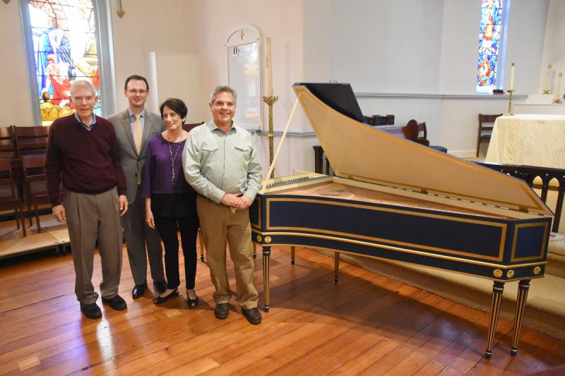 St. Peter’s Episcopal Church in Lewes recently acquired a harpsichord to be used in concerts and church services. The instrument was acquired thanks to donors Michael and Barbara Alushin and Gerald Kaplan, the builder. Shown are (l-r) Michael Alushin, St. Peter’s Minister of Music T.J. Thomas, Barbara Alushin and Kaplan. NICK ROTH PHOTO