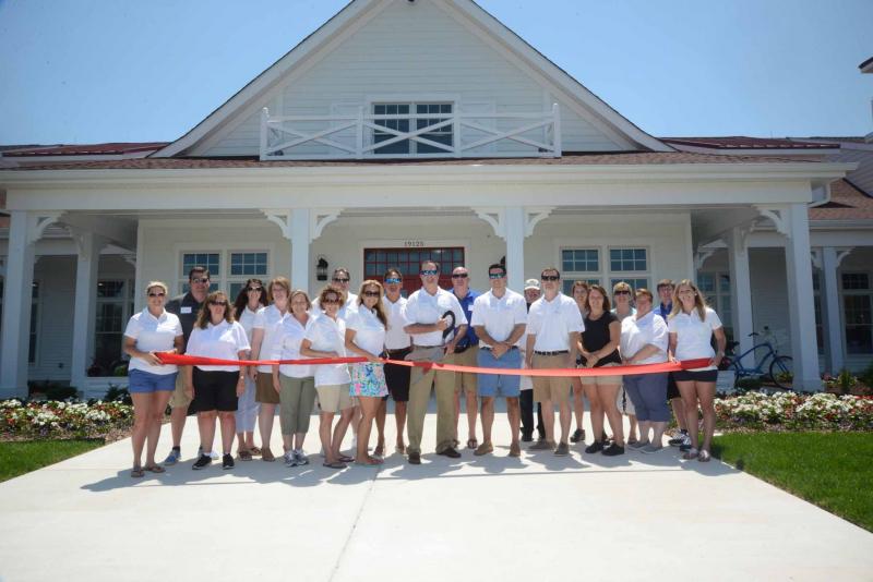Shown at the ribbon cutting are in back (l-r) Chris Nichols, Seascape property manager; Jen Fannin, Seascape; Kim Wise, Seascape general manager; Doug Nichols, Seascape; Tony Namrow, Ocean Atlantic construction manager; Steve Hentschel, Whayland president; Tim Gabbard, Big Fish cook; Susan Sokowski, Big Fish event manager; Kathy Lankford, Seascape; and Jonathan Poole, Seascape. In front, Sarah Dutton, Ocean Atlantic; Kelly Nichols, Seascape; Christine Kaplan, Seascape; Jill Burton, Ocean Atlantic; Jaime Zoplev, Ocean Atlantic board member; Tom Tipton, Ocean Atlantic board member; Roger Chaufournier, Ocean Atlantic; Ben Gordy, Ocean Atlantic board member; Brian Mitchell, Big Fish; Mary Poole, Seascape; and Lauren Moore, Ocean Atlantic. Coastal Club