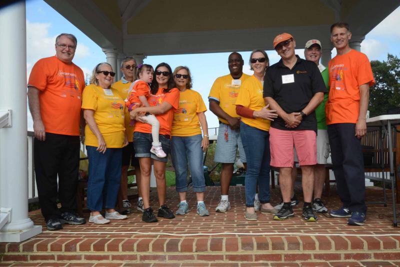 Easterseals executives and VIPs gather in the gazebo at Baywood for a photo. Shown are (l-r) Ken Sklenar, CE0, Easterseals; Winnie Lewis, Sussex County Advisory Committee chair; Neil Richman, Sussex Advisory Committee; Kenzie Pickett, 2017 Walk With Me Ambassador; Tara Pickett, Kenzie's mom; Sussex Advisory Committee members Teresa Salinardo, Dewey Bivans, Jamie Doane, David Doane, and Milt Warren; and Rep. Ron Gray, R-Selbyville. STEVEN BILLUPS PHOTOS Easterseals