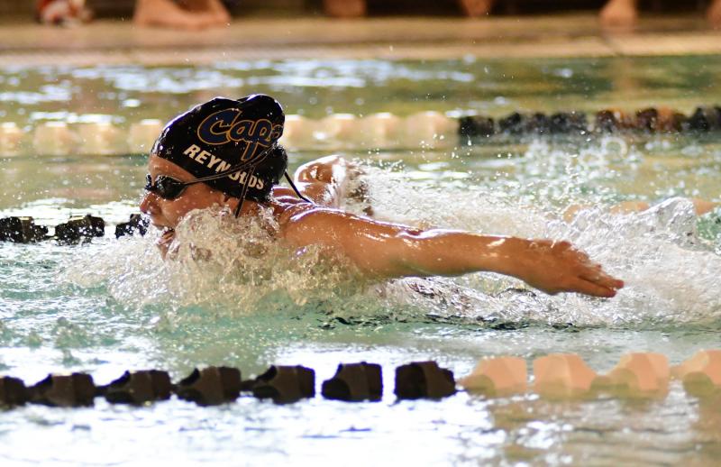 Cape junior Lindsey Reynolds wins the 100 butterfly with a 1:15.17. DAN COOK PHOTOS