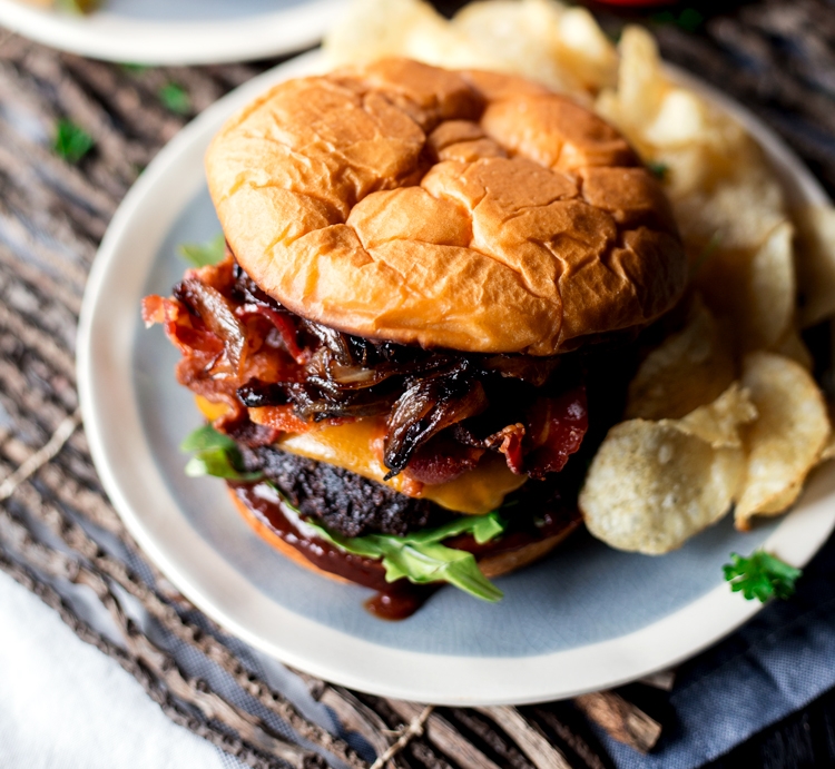 Coffee Crusted BBQ Bacon Burger Recipe Made with High River Sauces
