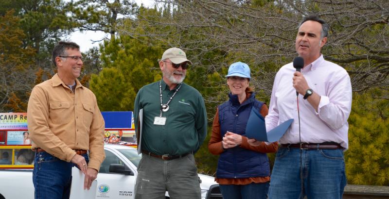 Local legislators gather to honor the 50th anniversary of the Great Delaware Kite Festival. Taking part in the ceremony are (l-r) Rep. Steve Smyk, Pat Cooper, Delaware Division of Parks regional administrator, Betsy Reamer, Lewes Chamber of Commerce executive director and Sen. Ernie Lopez.