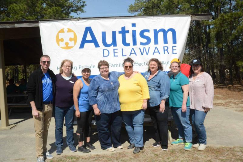 The staff for Autism Delaware gathers for a photo after the walkers depart. Shown are (l-r) Joe Balisnski, POW&R coordinator; Melanie Matusheski, volunteer coordinator; Heidi Morales, dual language support; Teresa Every, executive director; Deanna Principe, events manager; Margie Rowles, operations director; Kris Grant, event assistant; and Heidi Mizel, family navigator. Obscured is David Woods, development director. Lewes Walk for Autism