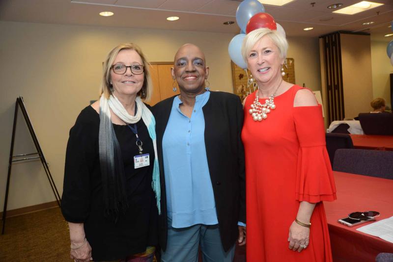 Sharing a moment together are (l-r) Clare Wilson, cancer care coordinator; Cynthia Gooch-Copley, volunteer and patient; and Ruth Briggs King, R-Georgetown. Gooch-Copley shared her story of showing up at Tunnell Cancer Center, and a volunteer was the first person with whom she came in contact. Tunnell Cancer volunteers