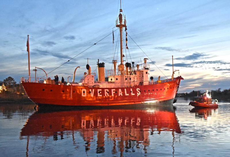 The Lightship Overfalls glides down the canal toward its home at Lewes Canalfront Park. NICK ROTH PHOTO