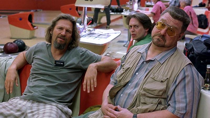 Jeff Bridges, left, and John Goodman on the set of “The Big Lebowski.”